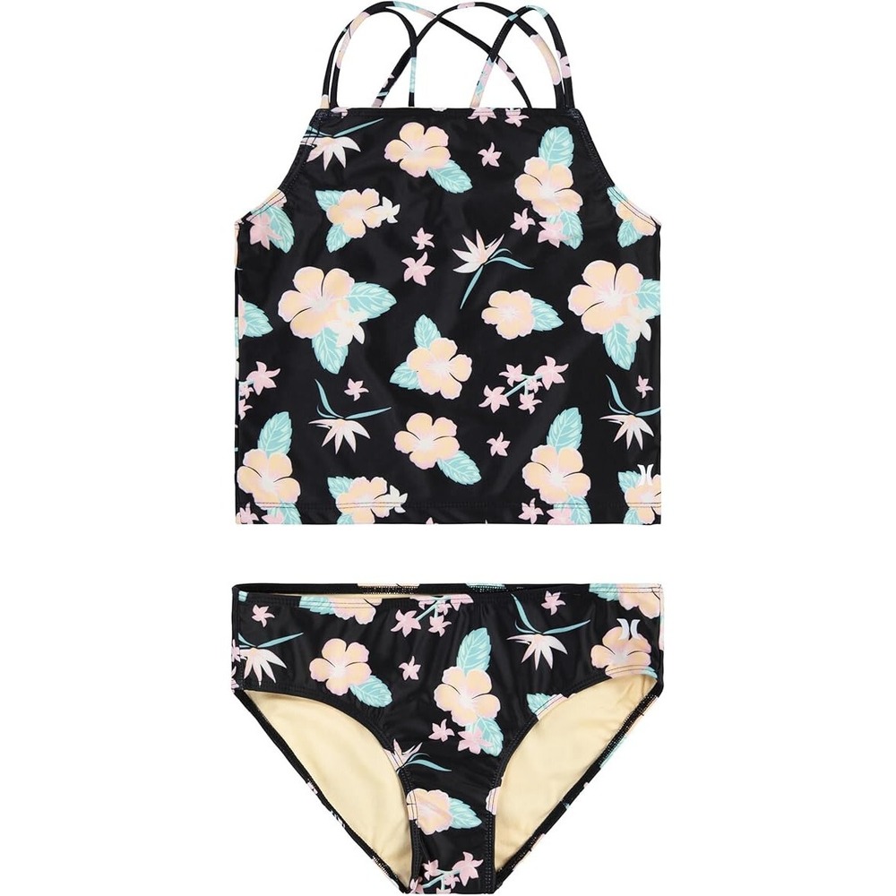 Hurley Girls Tankini 2-Piece Swimsuit, Black/Multi‎ Floral, 3T